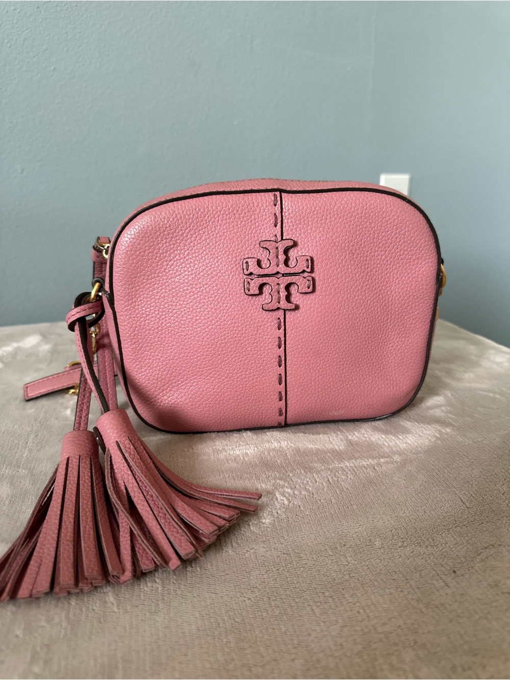 Tory Burch Pink Leather Tassel Crossbody Bag